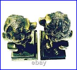 Antique Art Deco Bradley & Hubbard 8 Heavy Bronze Sitting Lion Bookends
