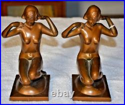 Antique Art Deco BronzArt Nude Bookends Gorgeous Ladies Kneeling Signed