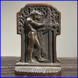 Antique Art Deco Bronze Bookends with Man and Woman with Lyre (Pair)/Art Nouveau