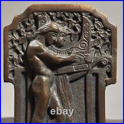 Antique Art Deco Bronze Bookends with Man and Woman with Lyre (Pair)/Art Nouveau