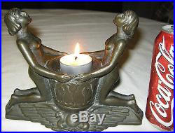 Antique Art Deco Bronze Clad Nude Lady Bust Bowl Statue Bookends Candle Holder