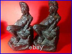 Antique Art Deco Bronze Clad The Indian Bookends Kbw Kathodian Bronze