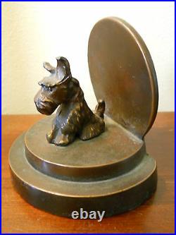 Antique Art Deco Bronze Scottish Terrier Scottie Dog Bookend Architectural Circl