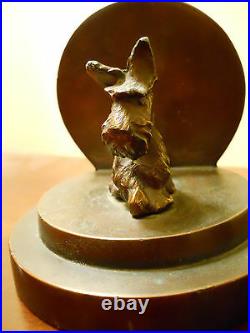 Antique Art Deco Bronze Scottish Terrier Scottie Dog Bookend Architectural Circl