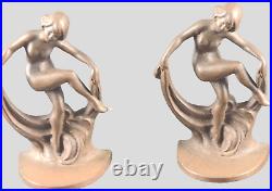 Antique Art Deco Bronzed Metal Bookends Sculptures Dancing Ladies #15