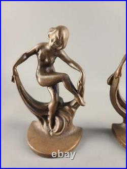 Antique Art Deco Bronzed Metal Bookends Sculptures Dancing Nude Ladies #15