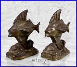 Antique Art Deco Cast Iron Angel Fish Library Bookends A Pair