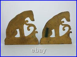 Antique Art Deco Dog &Turtle Greyhound Whippet Cast Iron Bookends Brass Tone