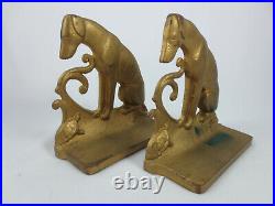 Antique Art Deco Dog &Turtle Greyhound Whippet Cast Iron Bookends Brass Tone