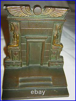 Antique Art Deco Egyptian Revival Bradley Hubbard Cast Iron Tomb Statue Bookends