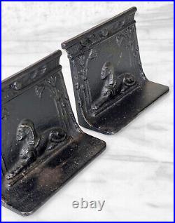 Antique Art Deco Egyptian Sphinx Cast Iron Bookends A Pair