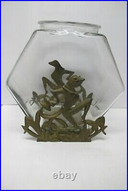 Antique Art Deco Frankart Cast Iron Fish Bowl Stand/Book EndswithTankFrog1920s