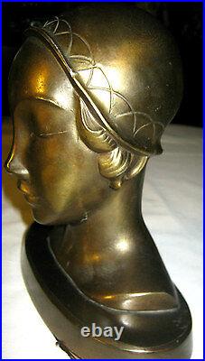 Antique Art Deco Frankart USA Nude Lady Bust Head Mask Statue Sculpture Bookend