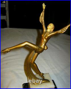 Antique Art Deco Hirsch Dancing Lady Gerdago Statue Sculpture Marble Bookends