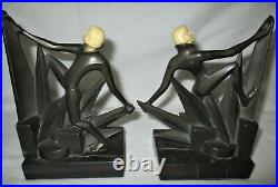Antique Art Deco Hirsch Dancing Lady Gerdago Statue Sculpture Metal USA Bookends