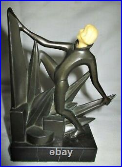 Antique Art Deco Hirsch Dancing Lady Gerdago Statue Sculpture Metal USA Bookends