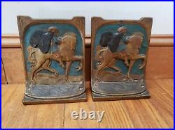 Antique Art Deco Horsemen knights Bronze Clad Bookends