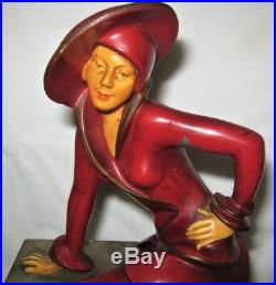 Antique Art Deco Jb Hirsch Sophisticated Lady Woman Statue Sculplture Bookends