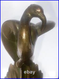 Antique Art Deco Jennings Brothers Bronze Version Flamingo Bookends 6 Rare Find