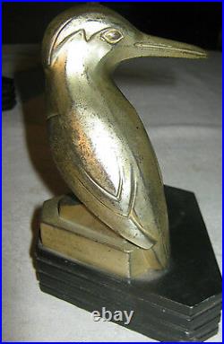 Antique Art Deco Kingfisher Bird Statue Sculpture Desk Book Audubon Bookends Ny