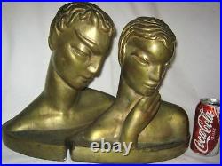 Antique Art Deco Lg Frankart Era Bronze Clad Nude Lady Statue Sculpture Bookends