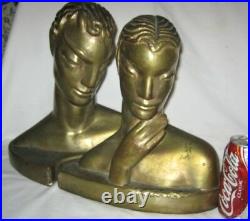 Antique Art Deco Lg Frankart Era Bronze Clad Nude Lady Statue Sculpture Bookends
