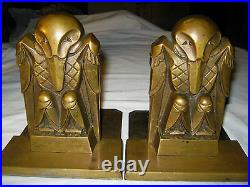 Antique Art Deco Machine Age Bronze Rook Phoenix Bird Statue Sculpture Bookends