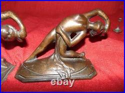 Antique Art Deco Nouveau Flowing Nude Cast Iron Bronze Copper Finish Bookends
