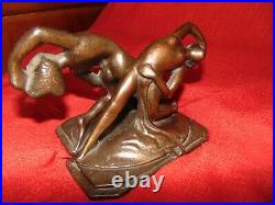 Antique Art Deco Nouveau Flowing Nude Cast Iron Bronze Copper Finish Bookends