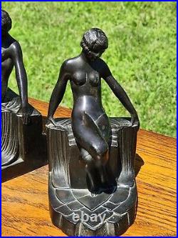 Antique Art Deco Nuart Nude Flapper Girl Bookends
