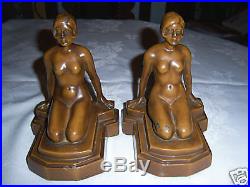 Antique Art Deco Nude Bust Statue Bookends Chic Lady Bronze Shabby Frankart Hair