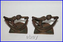 Antique Art Deco Nude Female Scarf Dancing Bronze Brass Bookends