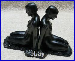 Antique Art Deco Nude Ladies Bookends Vintage 20 30's Era Sculptured Statuary