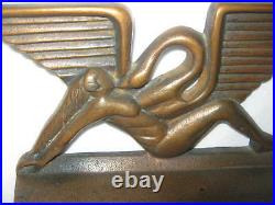 Antique Art Deco Nude Winged Lady Cast Iron Bronze Art Statue Sculpture Bookends