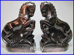 Antique Art Deco Rearing Horse Bookends wonderfully detailed cast metal bronzed