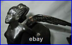 Antique Art Deco Ronson Nude Wing Lady Earth Revival Statue Sculpture Bookends
