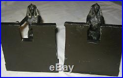 Antique Art Deco Ronson USA Nude Lady Egyptian Revival Statue Sculpture Bookends