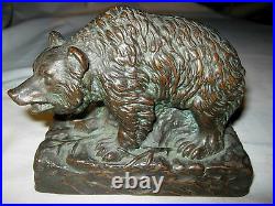Antique Art Deco USA Armor Bronze Clad Wild Bear Statue Sculpture Book Bookends