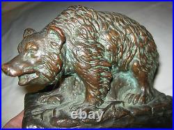Antique Art Deco USA Armor Bronze Clad Wild Bear Statue Sculpture Book Bookends