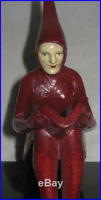 Antique Art Deco USA Gerdago Lady Pixie Woman Art Statue Sculpture Book Bookends