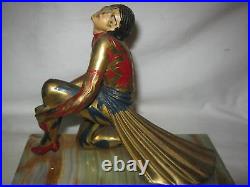 Antique Art Deco USA Gerdago Lady Woman Art Statue Sculplture Marble Bookends Ny