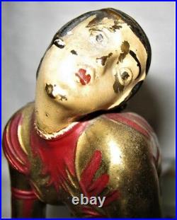 Antique Art Deco USA Gerdago Lady Woman Art Statue Sculplture Marble Bookends Ny
