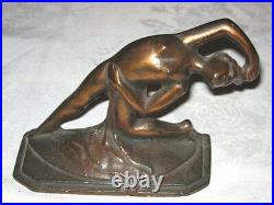 Antique Art Nouveau Cast Iron Nude Deco Lady Bust Statue Dance Desk Bookends Toy