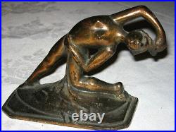 Antique Art Nouveau Cast Iron Nude Deco Lady Bust Statue Dance Desk Bookends Toy