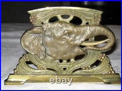 Antique Art Nouveau Deco Cast Iron Elephant Tusk Ivory Zoo Bookends Book Rack
