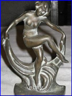 Antique Art Nouveau Deco Nude Lady Art Bookends Cast Iron Bust Book Desk Statue