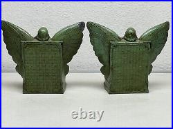 Antique Art Nouveau Deco Winged Nude Lady Egyptian Sphinx Figural Old Bookends