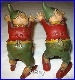 Antique Austrian Bronze Fairy Elf Jester Clown Gnome Pixie Art Statue Bookends