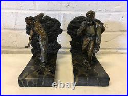 Antique Austrian Bronze & Mable Bookends with Man & Woman Statues / Figures