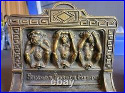 Antique B&h Bradley Hubbard Speak Monkey Art Deco Statue Cast Iron Bookends USA